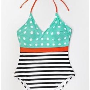 CupShe PolkaDot & Striped Halter OnePiece Swimsuit